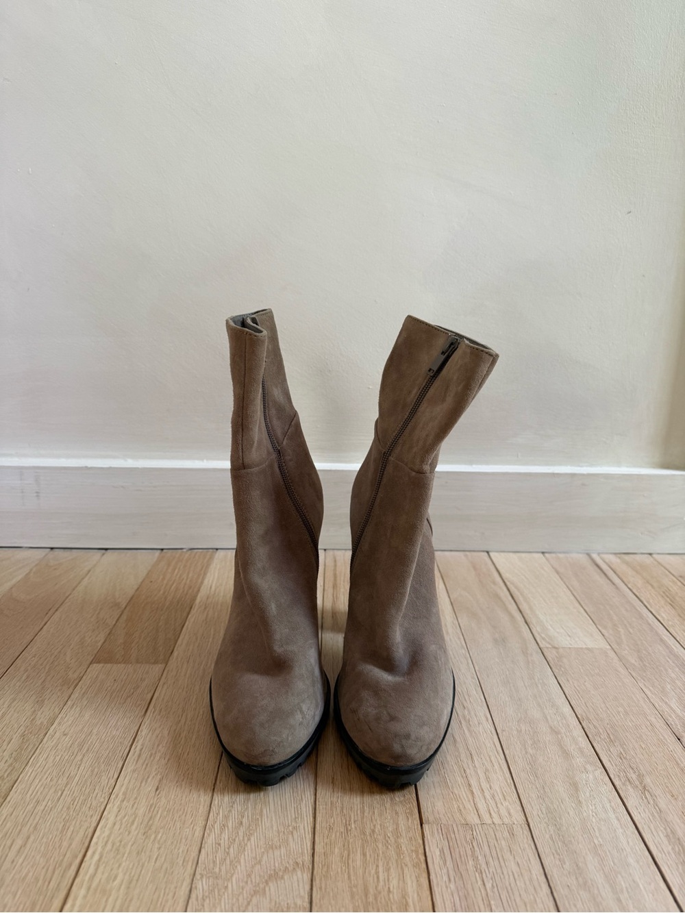 Aldo Taupe Suede Mid-Calf Heeled Boots